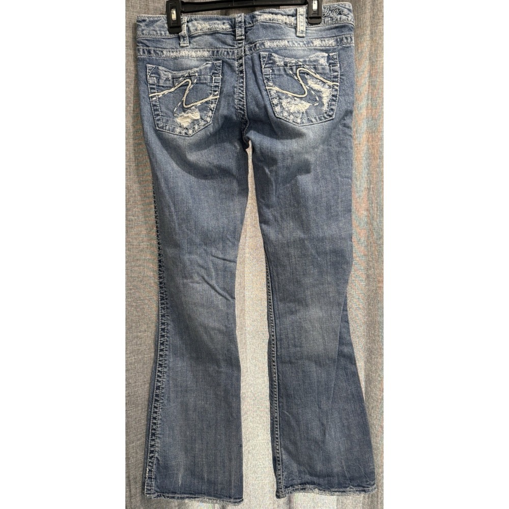 Silver Jeans Womens Distressed Frances 18" Bootcut 31x33 White Stitch Low Rise - Picture 4 of 12